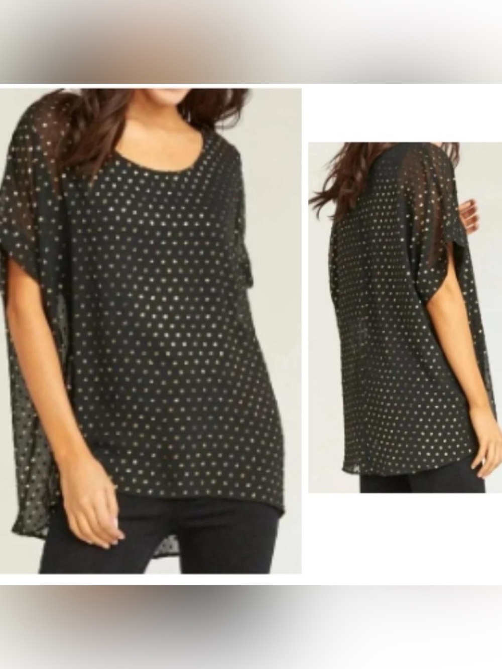 Show Me Your MuMu Cassidy Top Black with Gold Dots Medium Sheer Overlay